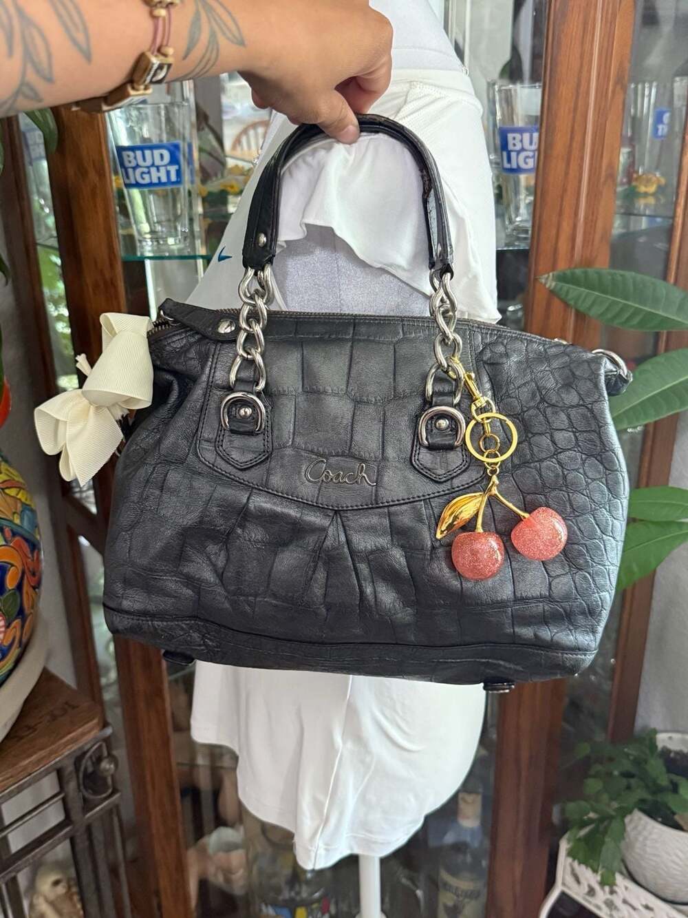 Coach Ashley Croc-Embossed Satchel